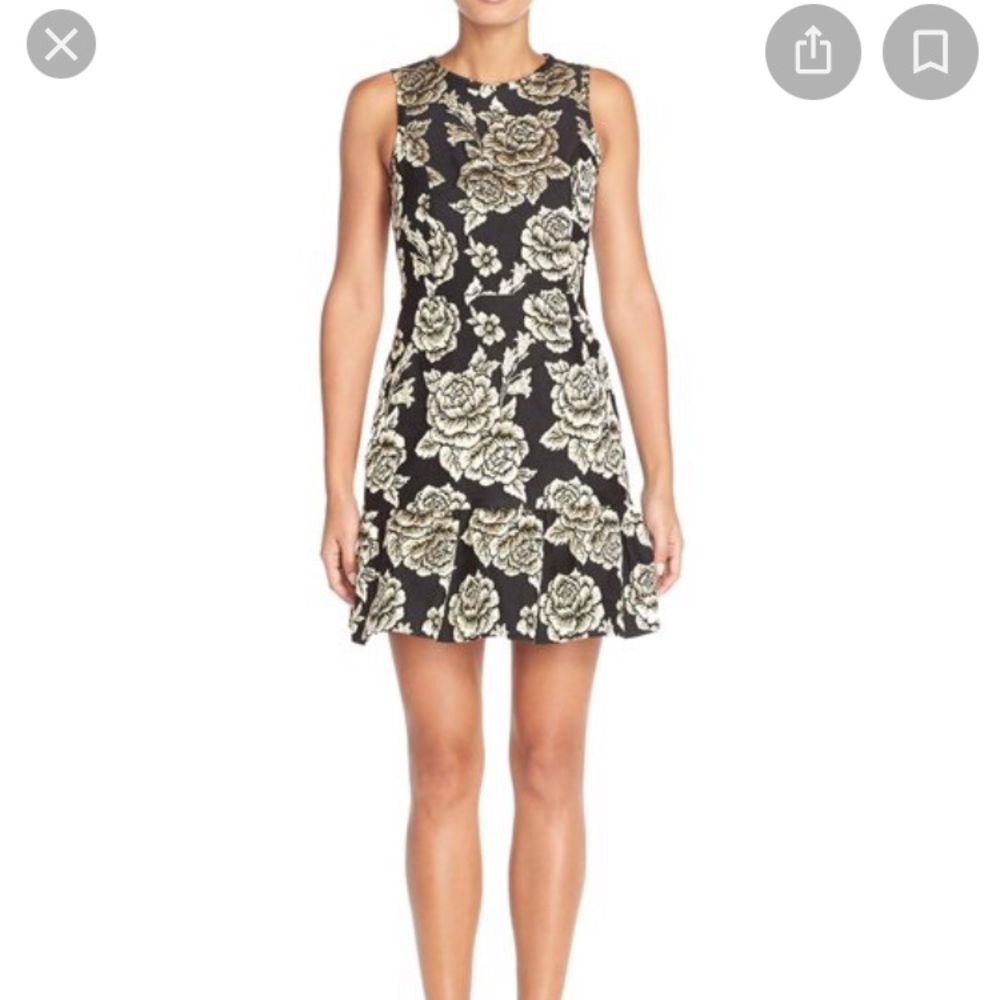 Gold and black ruffle brocade party dress